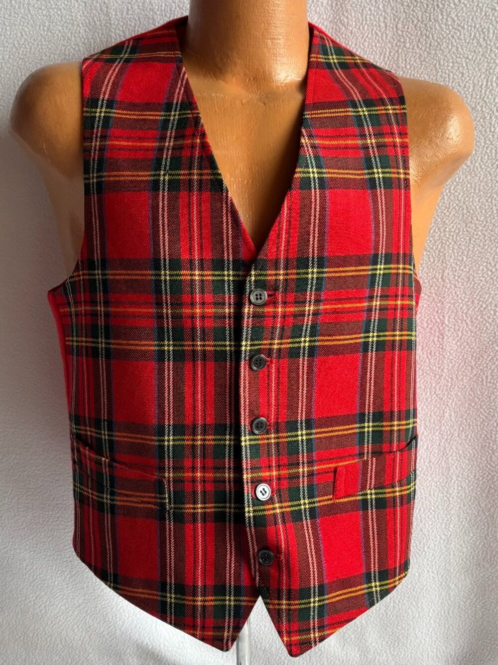 Men's Red Wool Tartan Plaid Vest